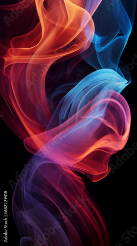 dramatic smoke swirls in different colours on a black background created with Generative Ai