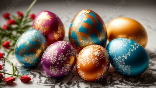 easter  multicolored  painted eggs with patterns 