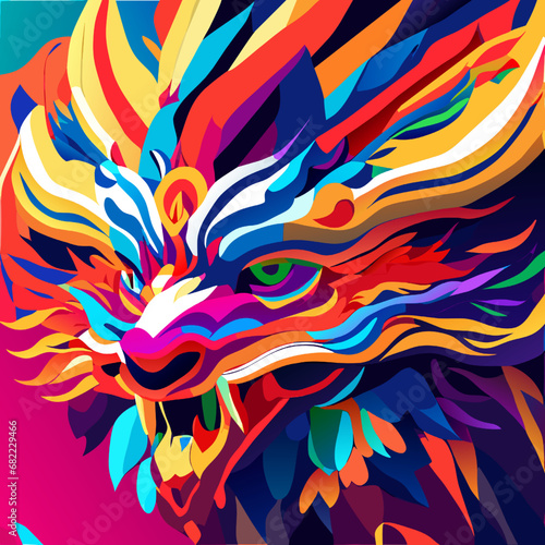 Colorful dragon head in abstract style. Vector illustration for your design