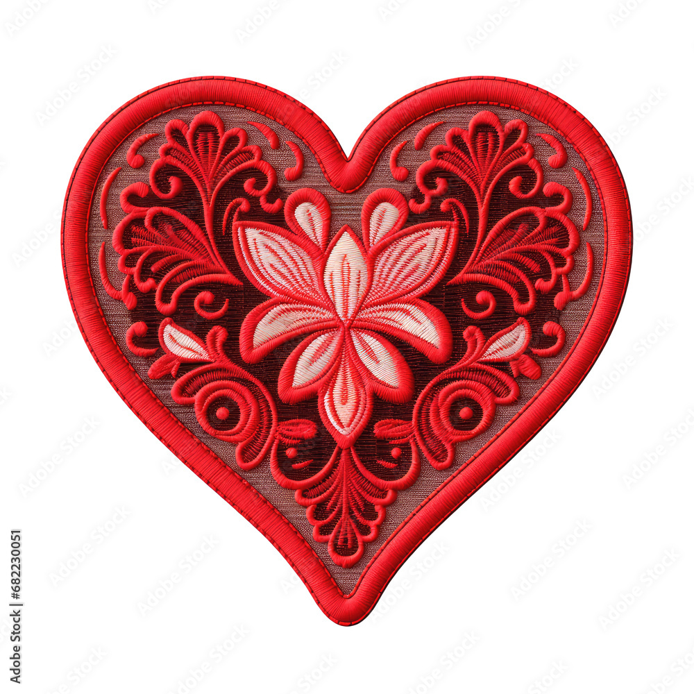 Detailed heart embroidered patch badge on transparent background png. High Quality Detailed heart embroidered patch badge on transparent background png. High Quality