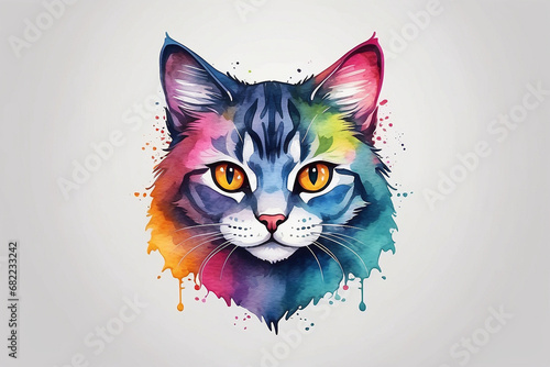 An illustration of a watercolor style cat logo on a white background