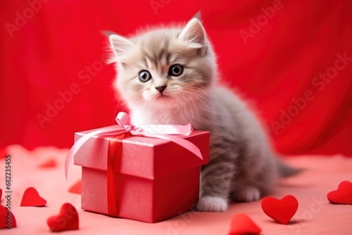kitten in a gift box Valentines day background © lublubachka