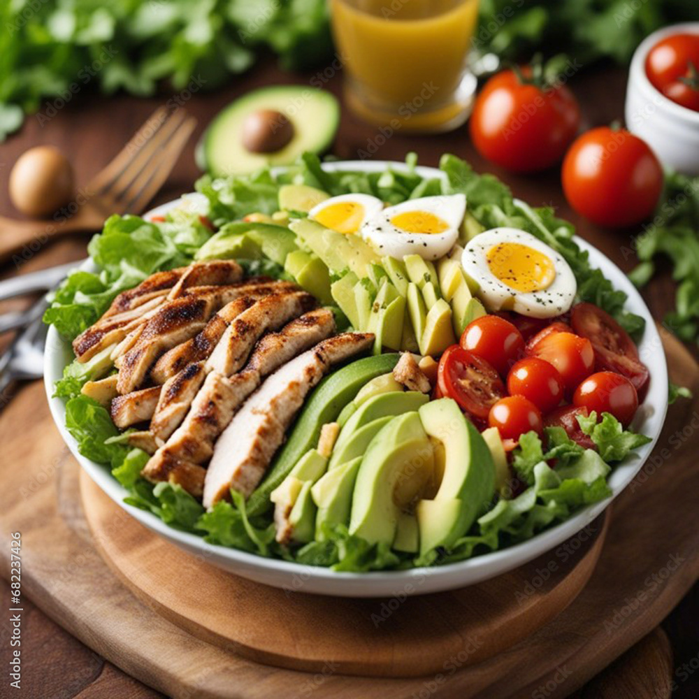 Cobb salad on a plate on a white background Ai Generative Cobb salad on a plate on a white background Ai Generative