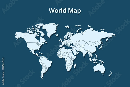 World map vector isolated on dark blue background. Vector illustration.