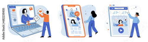 Video marketing vector illustration. Targeted video marketing utilizes technology to deliver personalized messages to specific audiences The web serves as platform for hosting and sharing video