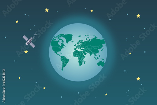 Space satellite orbiting the earth. Vector illustration.