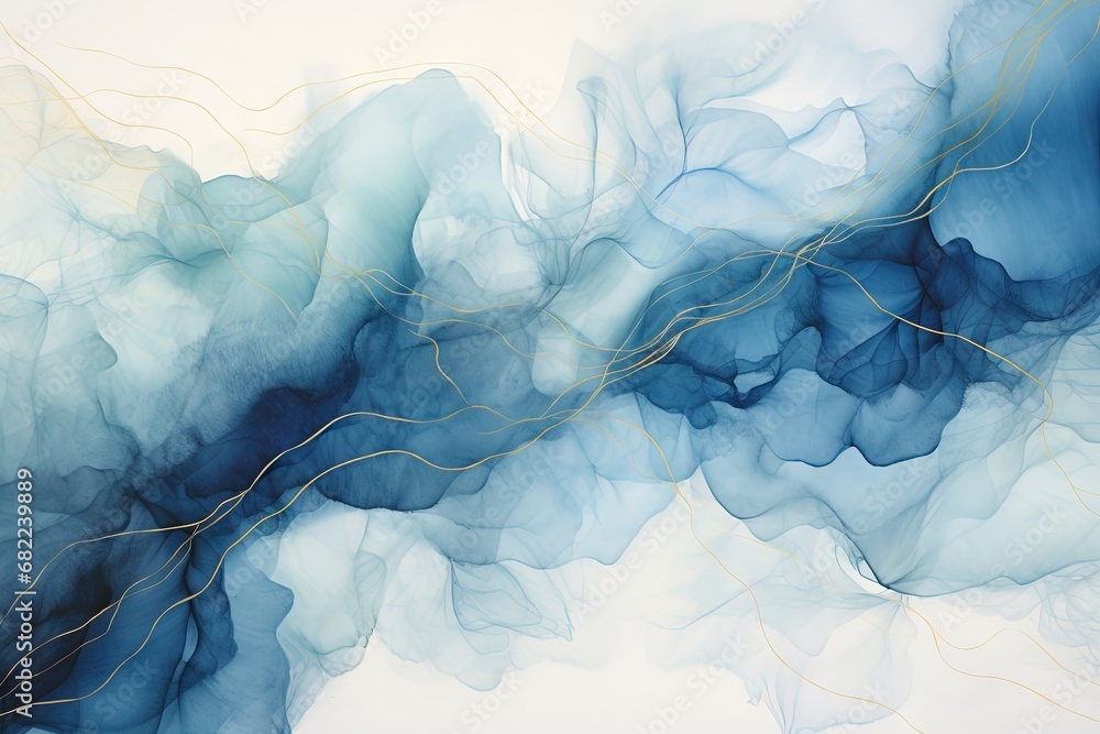 Abstract cyanotype texture wallpaper with blue and white squiggly lines