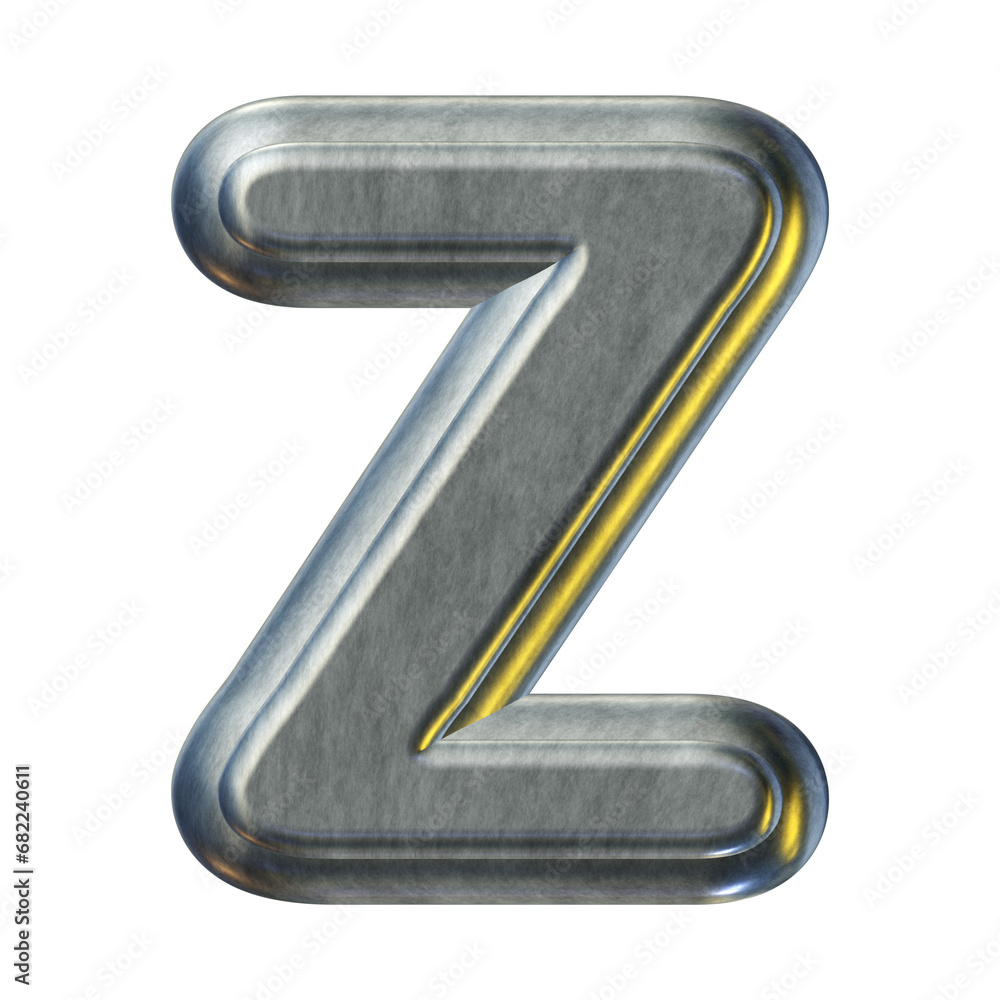 Silver metal alphabet letter z isolated on transparent background for education concept Silver metal alphabet letter z isolated on transparent background for education concept