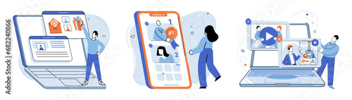 Digital marketing vector illustration. Digital marketing is crucial aspect modern business strategies Advertising plays significant role in promoting products and services in digital era Developing