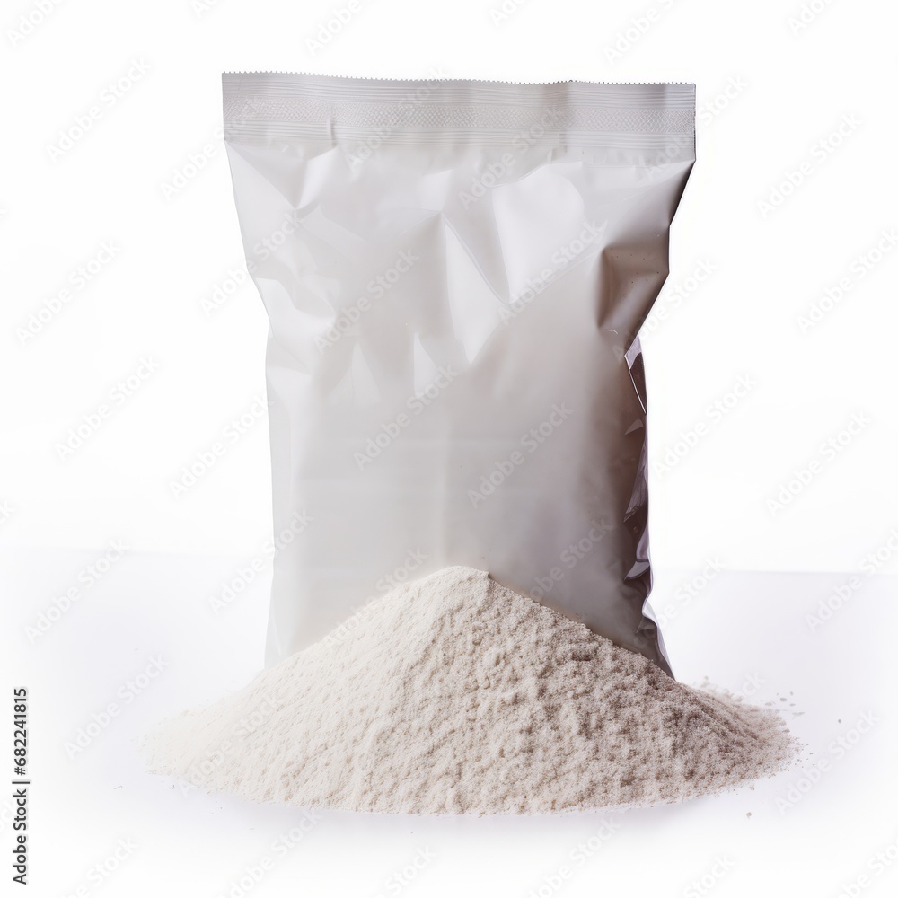Obraz premium A Mysterious Bag of White Powder on a Clean, Minimalistic White Background
