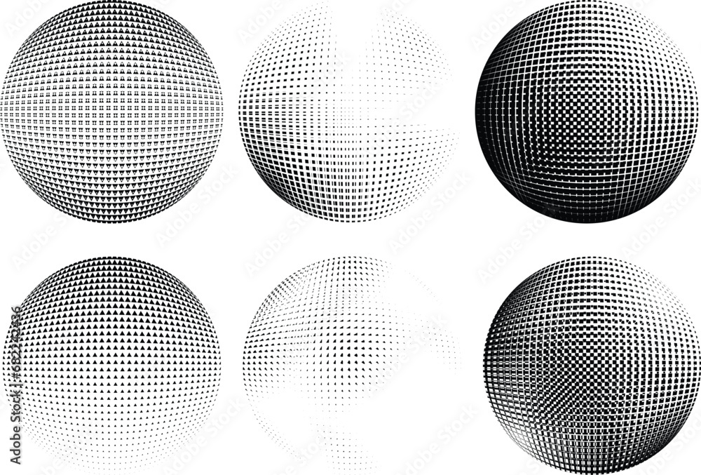 Set of Vector Spheres with Halftone Dots . Logo Design . - obrazy, fototapety, plakaty 