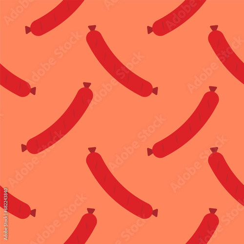 sausage seamless pattern. Background meat product raw smoked sausage stick and slices. Meat delicacy print, vector illustration 