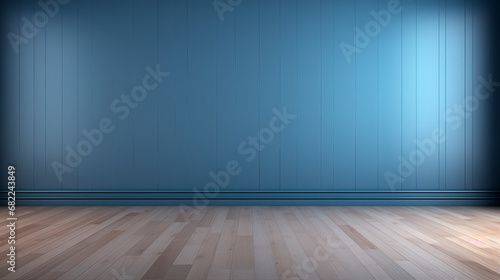 blue wall and wooden floor minimalist interior