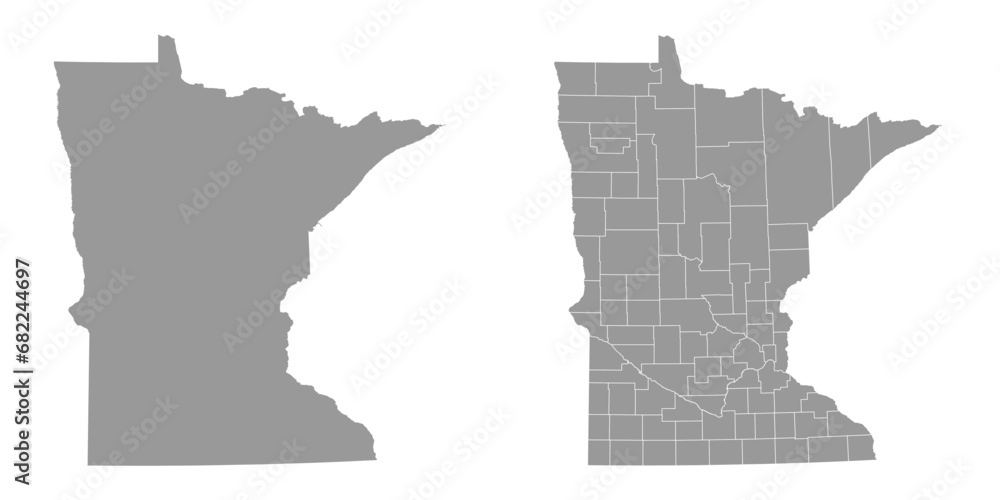Minnesota state gray maps. Vector illustration.