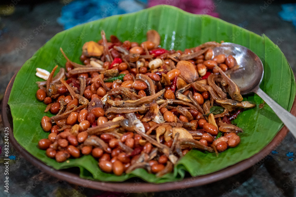 Anchovy fried chili sauce, typical Javanese food, Indonesia Anchovy fried chili sauce, typical Javanese food, Indonesia