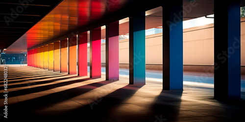 abstract architectural shadows in an underpass setting, capturing the interplay of light and shadow in an urban environment.