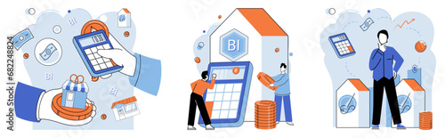 Tax information. Vector illustration. Earnings from employment or investments are included in taxable income Finance professionals offer guidance on financial planning and tax optimization Considering