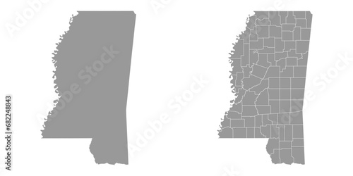 Mississippi state gray maps. Vector illustration. photo