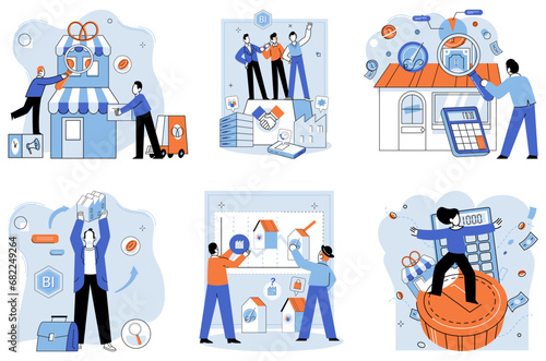 Shop owner. Vector illustration. Negotiation skills are vital in securing favorable deals and agreements Effective marketing strategies drive customer engagement and sales The shop owner concept