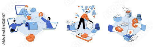 Blockchain vector illustration. The internet and cyberspace serve as backbone for global adoption blockchain technology The blockchain concept challenges traditional centralized systems, fostering