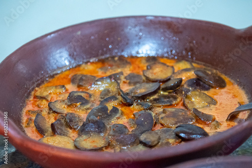 Sayur lodeh Terong, Eggplant Soup, is an Indonesian vegetable soup prepared from eggplant vegetables, Solanum melongena in coconut milk popular in Indonesia, but most often associated with Javanese cu
