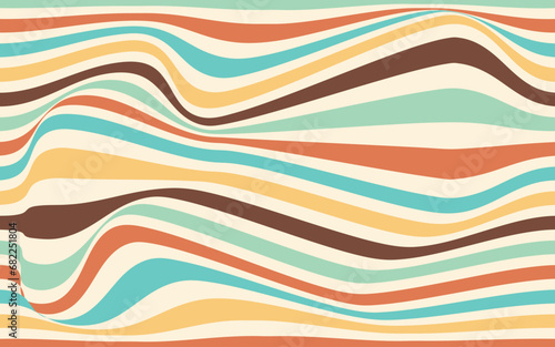 Retro groovy background. Abstract and textured wavy shapes design. Colorful 60s and 70s style vector illustration design