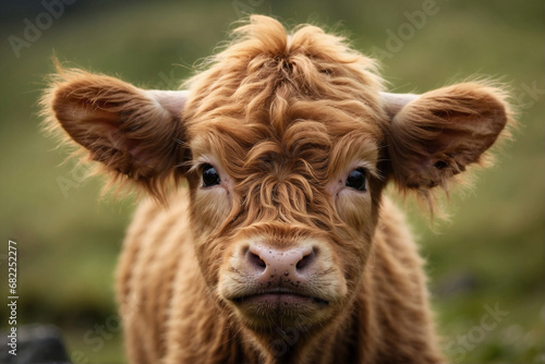 A charming highland cow calf, close up of a calf