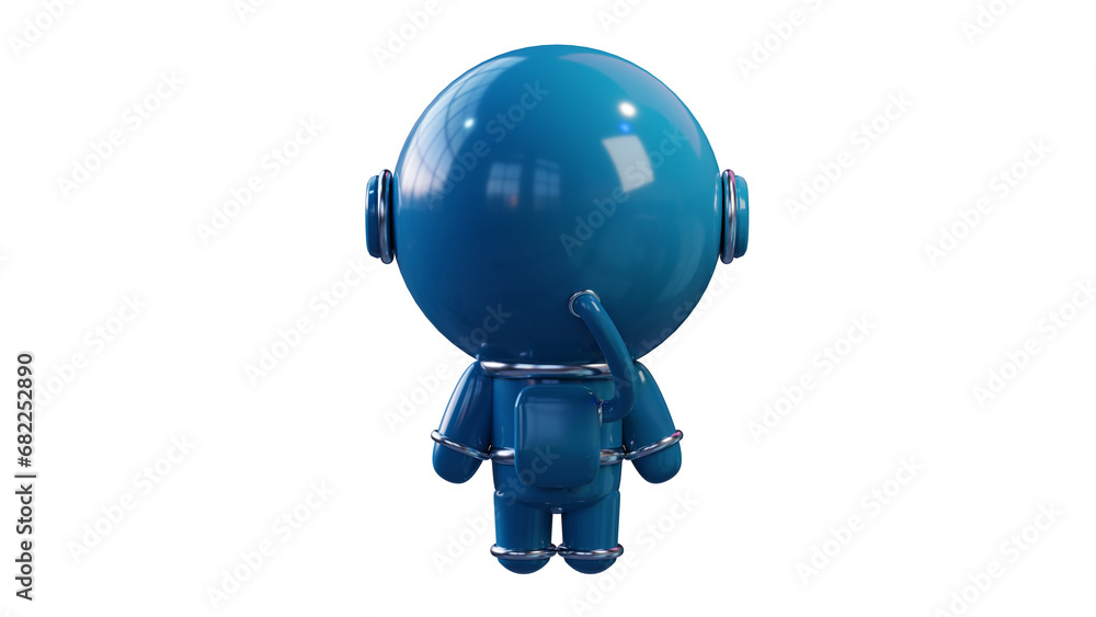 Cartoon man in a blue space suit, astronaut back view, transparent background. 3D rendering. Cartoon man in a blue space suit, astronaut back view, transparent background. 3D rendering.