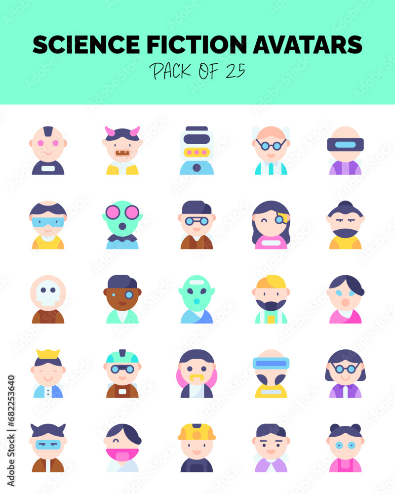 set of Science Fiction Avatars flat icons for logo & web. Vector illustration set of Science Fiction Avatars flat icons for logo & web. Vector illustration
