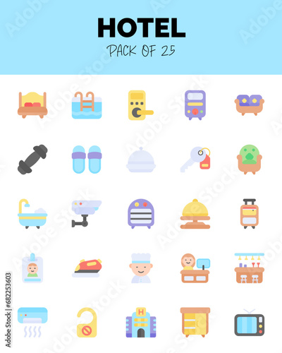 set of Hotel flat icons for logo & web. Vector illustration