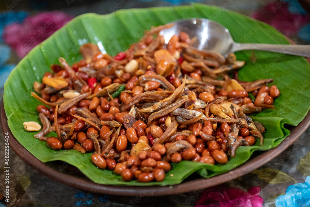Anchovy fried chili sauce, typical Javanese food, Indonesia Anchovy fried chili sauce, typical Javanese food, Indonesia