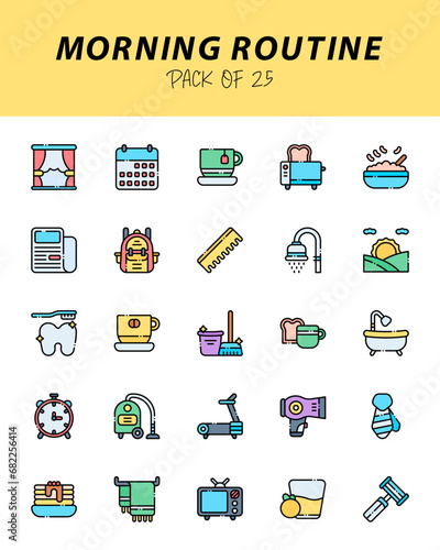 set of Morning routine Lineal Color icons for logo & web. Vector illustration