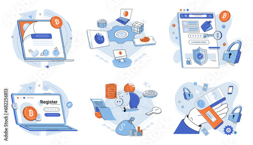 Bitcoin vector illustration. BTC, abbreviation for Bitcoin, has gained international recognition as leading cryptocurrency The future finance is heavily influenced by growth and adoption The future