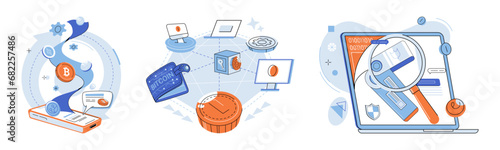 Defi vector illustration. The metaverse brings together virtual reality and DeFi, creating new digital economies Digital currencies are driving innovation and financial inclusion in decentralized