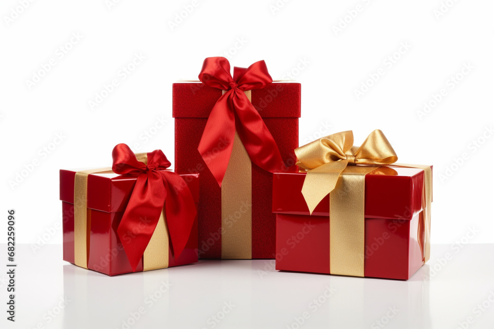 Obraz premium red gift boxes on white bakground