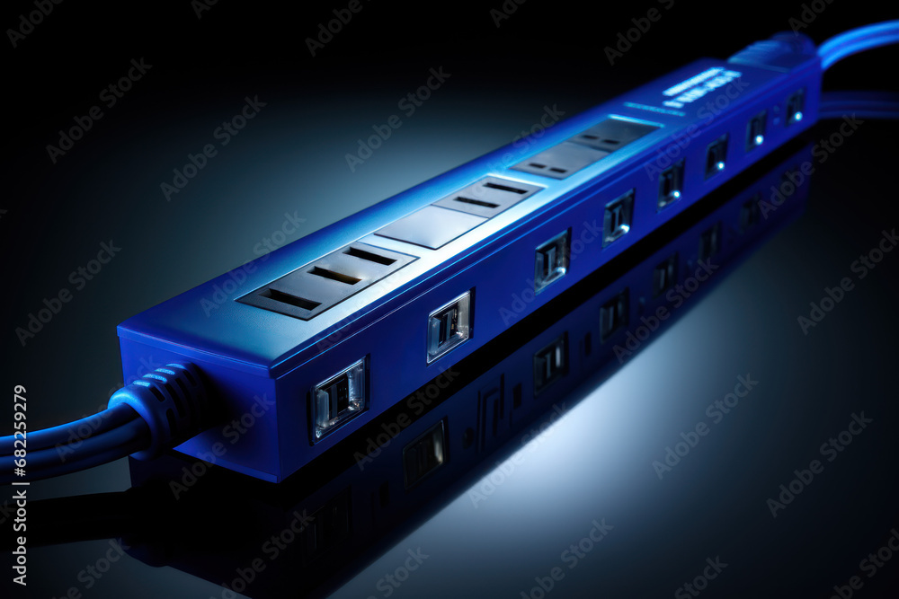 hub de connexion multiple, bandeau d'alimentation sous lumière bleue hub de connexion multiple, bandeau d'alimentation sous lumière bleue