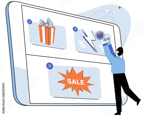 Mobile app marketing vector illustration. Consumerism in mobile app industry is driven by convenience and personalized experiences Data analysis is crucial for understanding user patterns