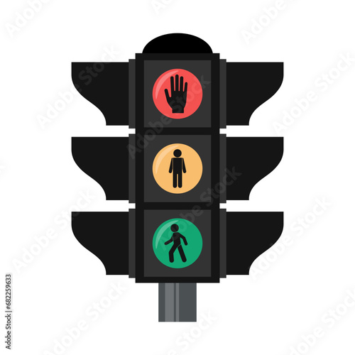 Traffic light with warning signs on a white background. Road semaphore. Illustration in flat style, vector