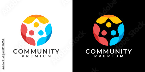 People Community Circle Logo Icon Design Vector. Colorful People Group Business Logo Design Template. Group, Unity, Discuss, Company, Social, Internet, Networking, Together. Vector Illustration Design