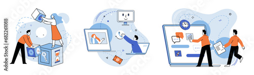 Online team vector illustration. The connection established in online team concept fostered sense unity The conference brought industry leaders together in virtual setting The online community served