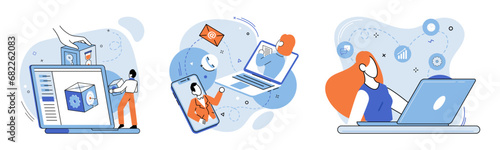 Online team vector illustration. The online team concept emphasized power virtual cooperation The virtual conference facilitated knowledge sharing and industry insights The internet connected