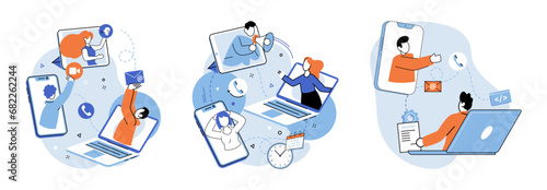 Online team vector illustration. The internet connected individuals and fostered global network professionals The remote meeting allowed for effective decision making and problem solving The online