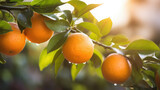 Oranges growing on a tree, Orange garden.