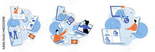 Online team vector illustration. The remote meeting allowed for efficient collaboration and decision making The online team embraced power technology to enhance their productivity The virtual