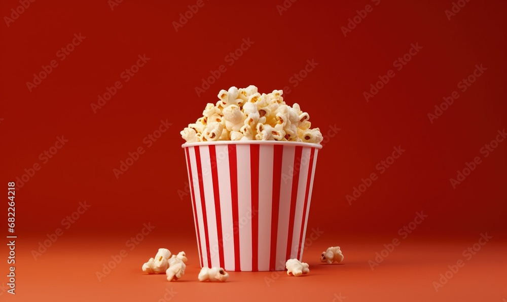 Popcorn studio shot isolated on solid red background with AI