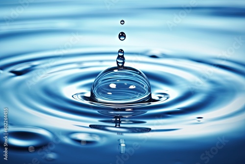 Blue elegance. Macro view of liquid circles and ripples in calm water background. Nature symphony. Abstract macro of clear water drops creating beautiful concentric