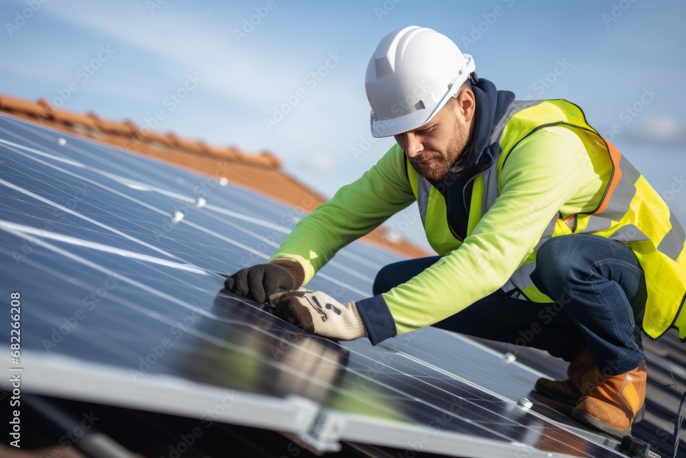 custom made wallpaper toronto digitalSolar power consultant expert on a roof installing the panel
