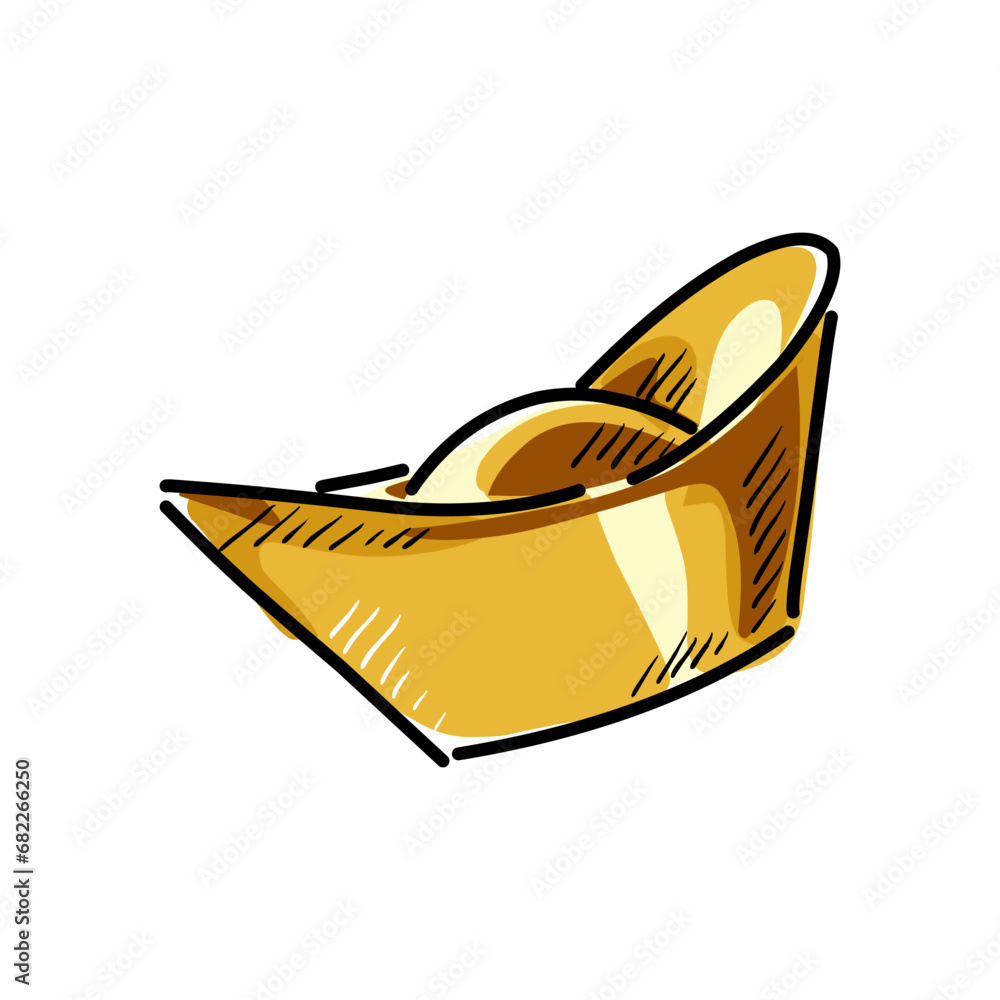 drawing of Chinese gold ingot isolated on transparent background. Vector comic style golden money icon. chinese lunar new year drawing of Chinese gold ingot isolated on transparent background. Vector comic style golden money icon. chinese lunar new year