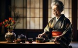 Old-Age Woman Solo Tranquil Tea Reflection