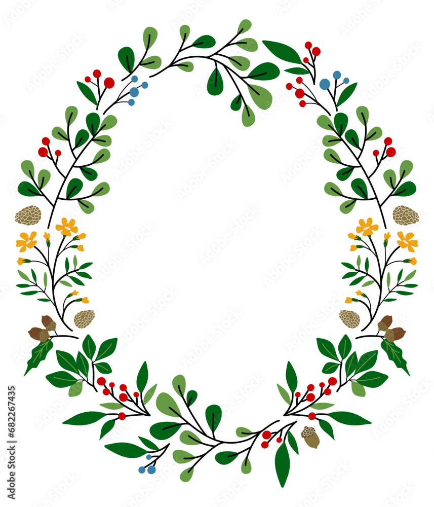 Fototapeta premium Floral wreath frame , Floral frames with leaves , Celebration Frame , Wedding frame , gift floral wreath design ,decorative wreath frame, vector illustration